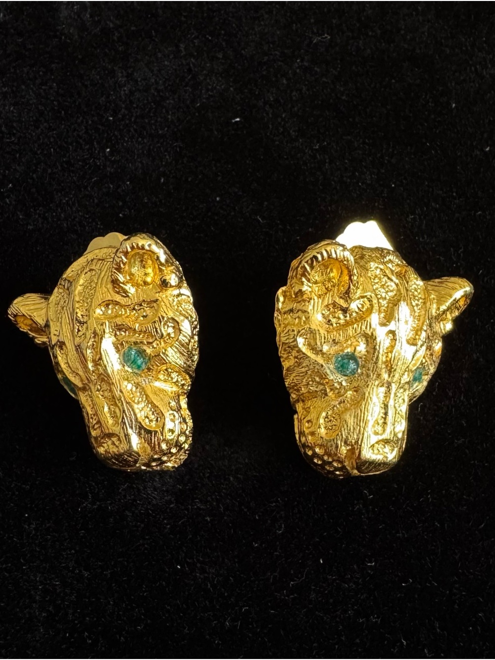 24k Gold Plated Panther Earrings with Green Accents